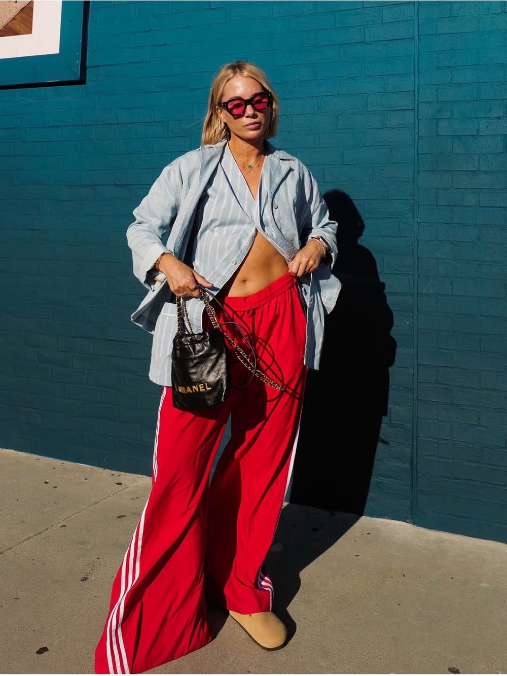 Adidas Wide-Leg Track Pants with Side Stripes S